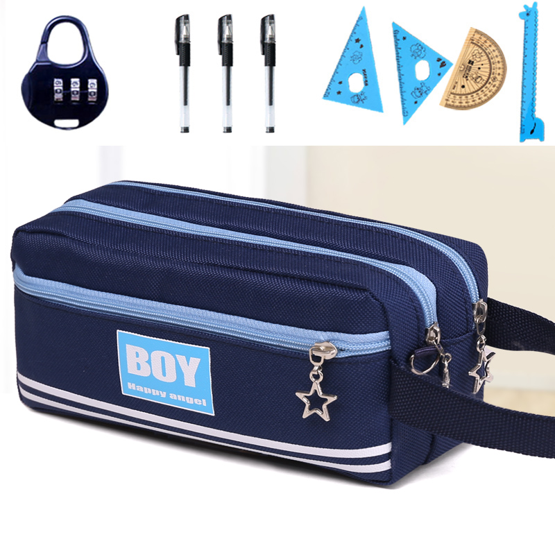 Korean pencil bag simple female primary and secondary school students stationery box cute canvas pure color stationery bag large capacity male pencil box