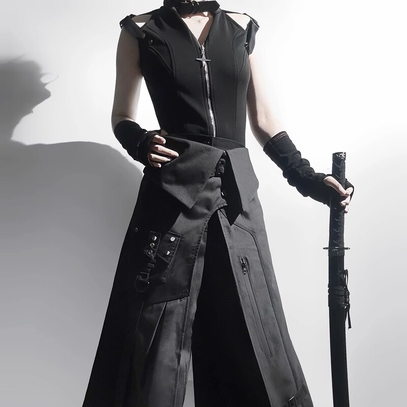 Original Night Blade Lolita Top Apron, Stylish Lolita Cool Top, Samurai Pants, Gothic Dark Style