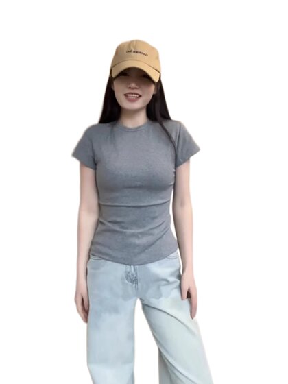 大码胖妹妹圆领T恤短袖打底穿搭2025春夏新款纯色内搭经典款上衣