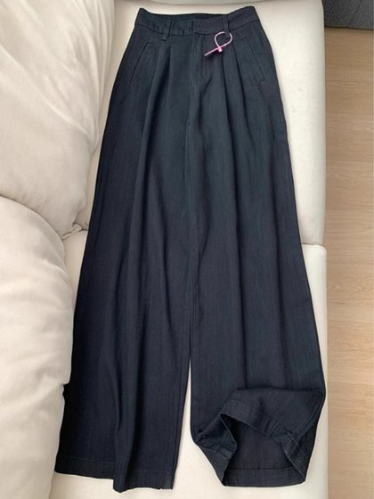 大码女装宽松褶皱纹理黑色牛仔裤秋冬季2025新款显瘦垂感阔腿裤子