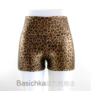 Foreign Trade Original Snake Pattern Matte Glossy Hot Pants Leopard Print High Waist Imitation Leather Hot Pants Shorts Golden Boot Pants