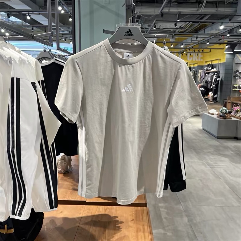 Wenwen Genuine Adidas Girls' New Embroidered Logo Three-Stripe Short-Sleeve Casual T-Shirt Je1237