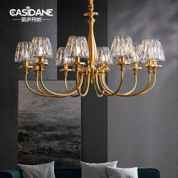 [Starry]All-Copper Crystal Chandelier, Light Luxury American Country-Style Living Room Lamp, Post-Modern Minimalist Dining Room Lamp, Hall Lamp