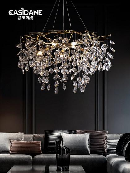 [Xingyu]Creative Crystal Chandelier, French Light Luxury Living Room Pendant Light, Post-Modern Personalized All-Copper Branch Dining Room Lighting