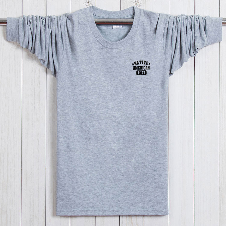Áo thun nam dài tay mới có áo khoác cộng với phân bón XL cotton tròn cổ nam trung niên quần áo rộng mùa thu áo thun hàng hiệu