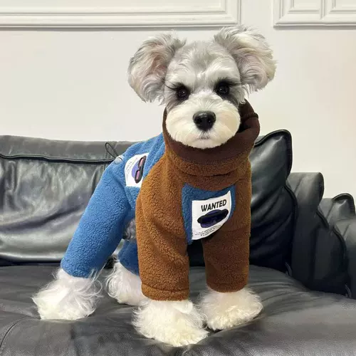 Теплая зимняя одежда для собак, зимняя одежда для маленьких собак из овечьей шерсти, сращенная утолщенная одежда шнауцера контрастного цвета.