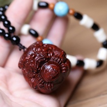 Finger twist vintage large leaf rosewood carved cat hugging ball play handle piece car key pendant