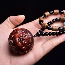 Fingertip twist large leaf rosewood carved round god of wealth Maitreya Buddhist play handle piece car key pendant