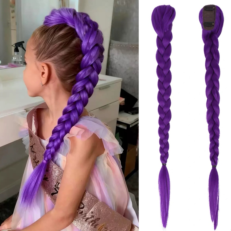 Kpop Hunter Girl Group Rumi Anime Cosplay Wig Children's Same Style Purple Braided Boxing Braid Clip Ponytail