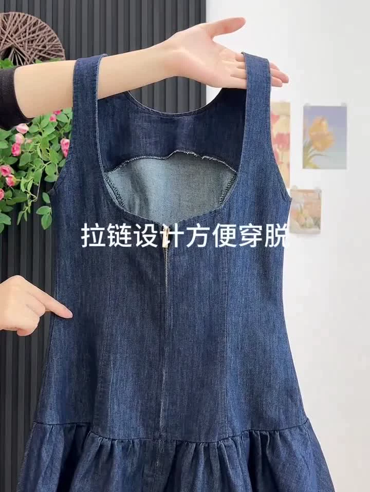 Летнее модное джинсовое платье без рукавов, юбка бренда для отдыха, корейский стиль, облегающий