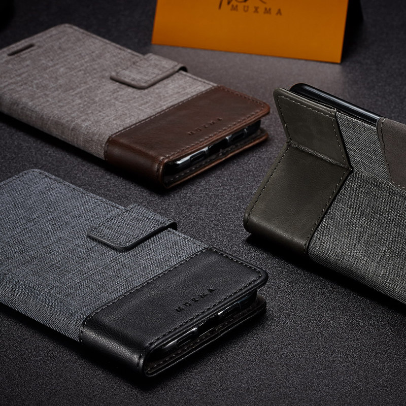 MUXMA iPhone8 canvas leather mobile phone case 7SP card driver's license 6P business card 5SE2 lazy bracket