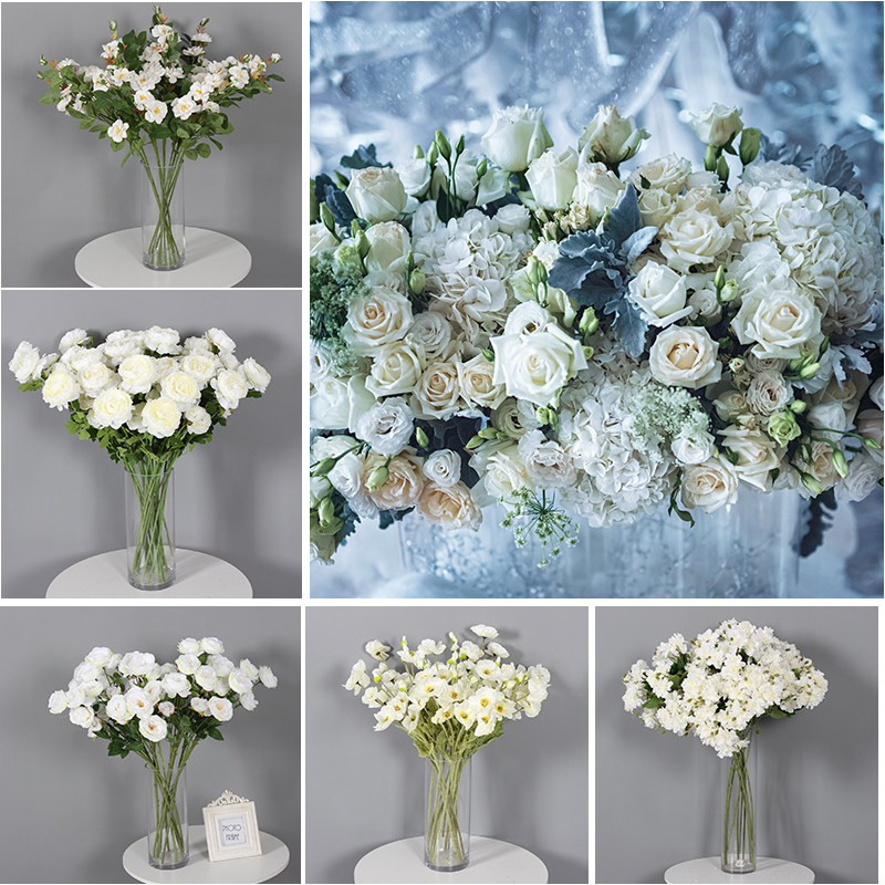 White Ensemble Simulation Floral Wedding Hall Decoration Floral Rose Embroidered Ball Banquet Peony hall arranged paths Flowers Inserts