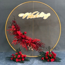 New wedding props round background Wrought iron grid arch screen Geometric window ornaments on-site decoration arrangement