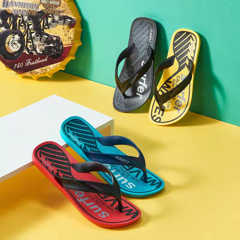 Luofu flip-flops men's summer daily leisure soft wear-resistant bathroom non-slip fashion printing plastic youth slippers