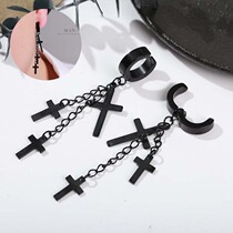 No ear hole cross 3 pendant earrings ear clip mens hipster titanium steel 2021 new fashion stud earrings without ear hole