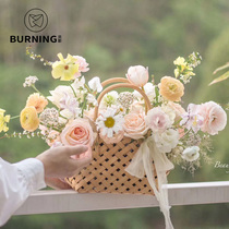 Beiying mini wooden woven small flower basket hollow bag large open flower basket flowers green plant storage