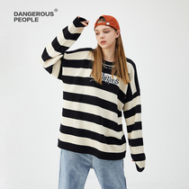 Dangerouspeople Xue Zhangqian dsp striped letter sweater personality retro autumn and winter couple knife shirt