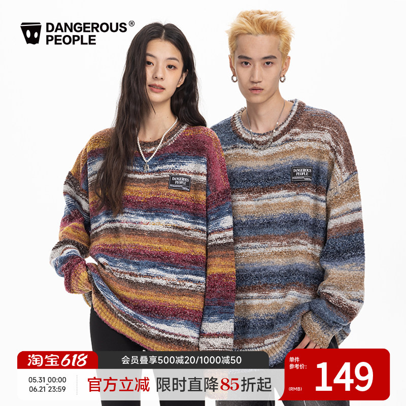Dangerouspeople Joker Xue Dsp Autumn Colorful Striped Crew Neck Sweater Loose Knit Top Dangerouspeople Joker Xue Dsp Autumn Colorful Striped Crew Neck Sweater Loose Knit Top