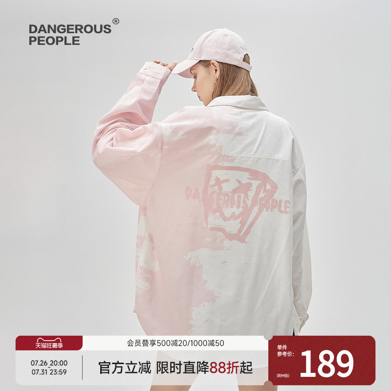 Dangerous People Joker Xue Dsp Long-Sleeved Shirt Pink Gradient Fashion Unisex Trendy ins Shirt Dangerous People Joker Xue Dsp Long-Sleeved Shirt Pink Gradient Fashion Unisex Trendy ins Shirt