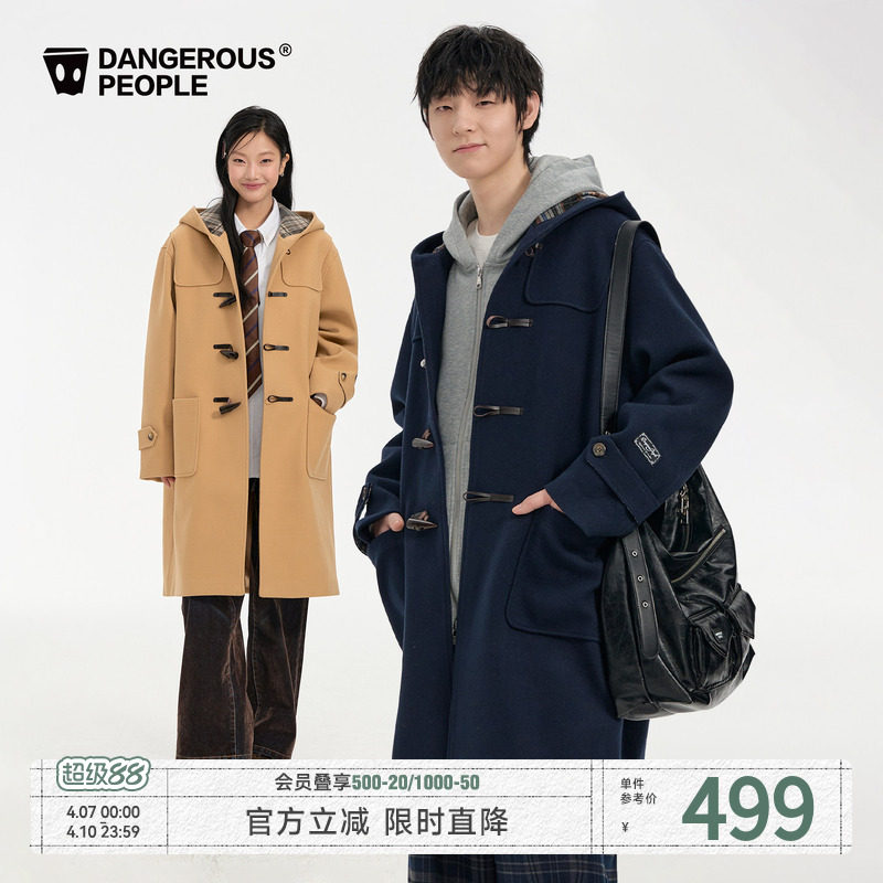 Dangerouspeople Xue Zhiqian dsp トレンディな秋冬チェック柄フード付きダッフルコート