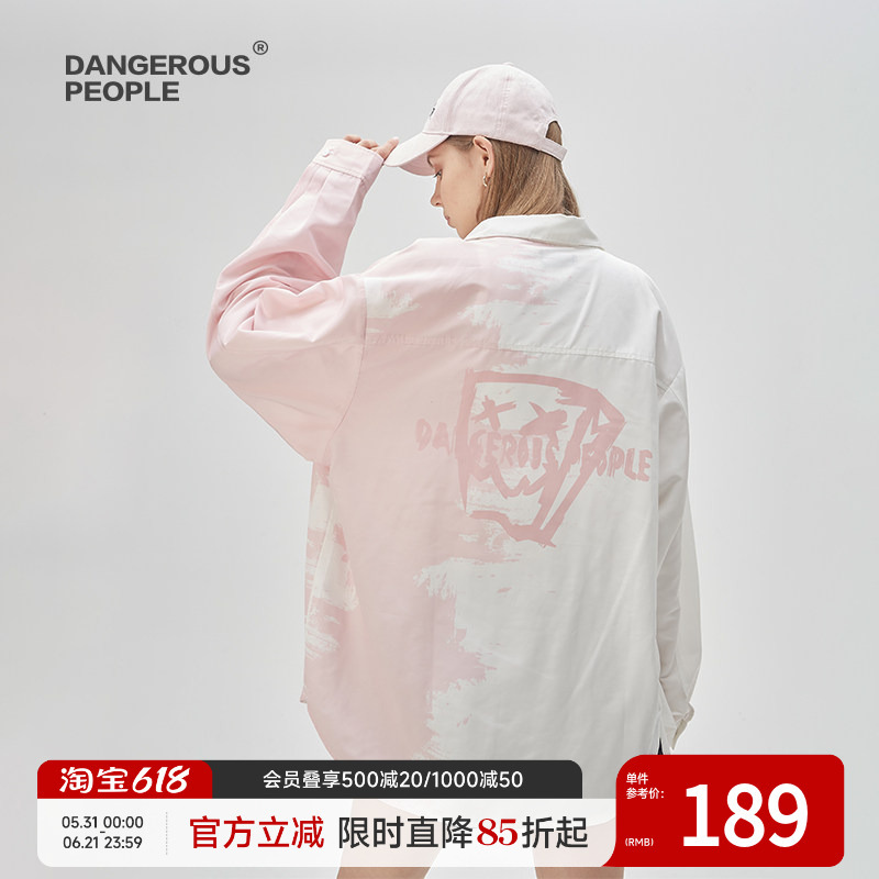 Dangerous People Joker Xue Dsp Long-Sleeved Shirt Pink Gradient Fashion Unisex Trendy ins Shirt
