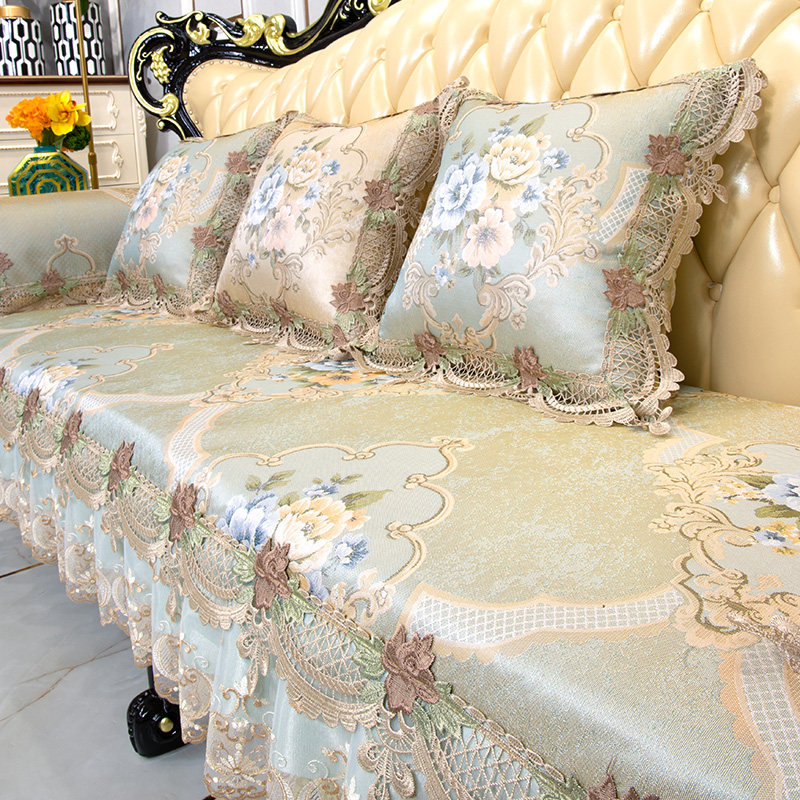 European sofa cushion four seasons general non-slip high-grade luxury lace leather sofa combination cover cushion fabric
