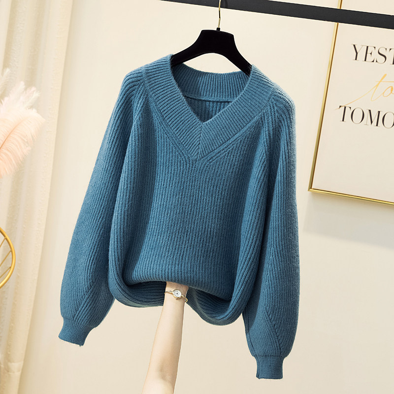 Mall Withdrawal Cabinet Foreign Trade Tailstock Clearing House Discount Big Code Women's Clothing Autumn Winter Foreign Air Sweater V Collar Loose Knit Cardiovert Woman-Taobao