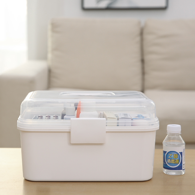 Household medicine box white multi-layer large-capacity medicine box school student first aid box medicine storage box full set Japanese style