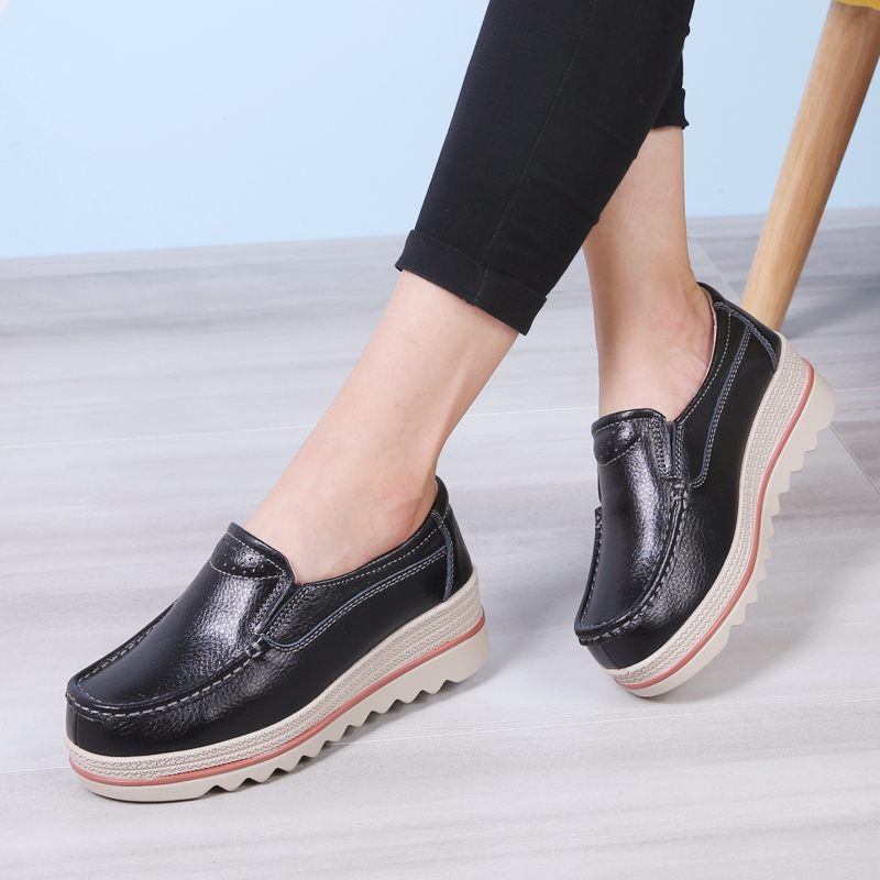 Black & Amp; SleeveShoe of sponge cake female spring and autumn new pattern Thick bottom increase Shake the bottom Slope heel Big size British style Small leather shoes female genuine leather Women's Shoes