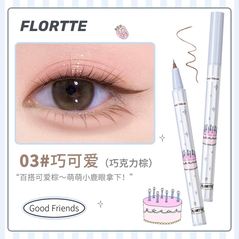 Flortte, двойстрочный карандаш для глаз, гладкая стеклянная черная подводка, длительный эффект