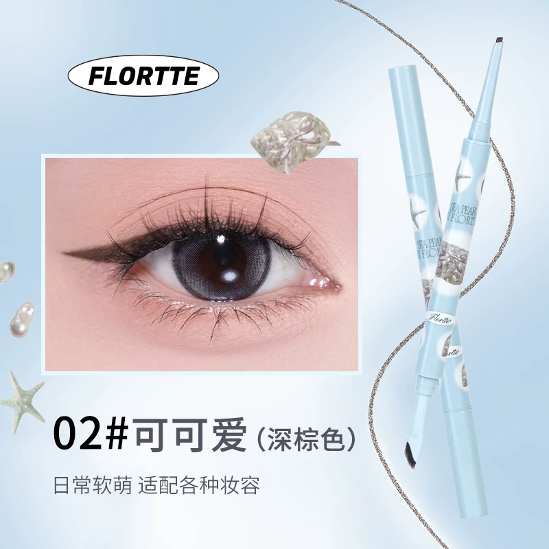 Flortte, двойстрочный карандаш для глаз, гладкая стеклянная черная подводка, длительный эффект