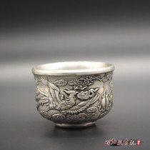 Antique miscellaneous collection antique imitation silver wine cup dragon and phoenix wine cup dragon and phoenix grab treasure wine cup copper wine cup