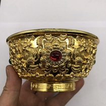 Antique antique miscellaneous collection antique Qing Dynasty Qianlong year gilt flower blooming wealth bowl special price