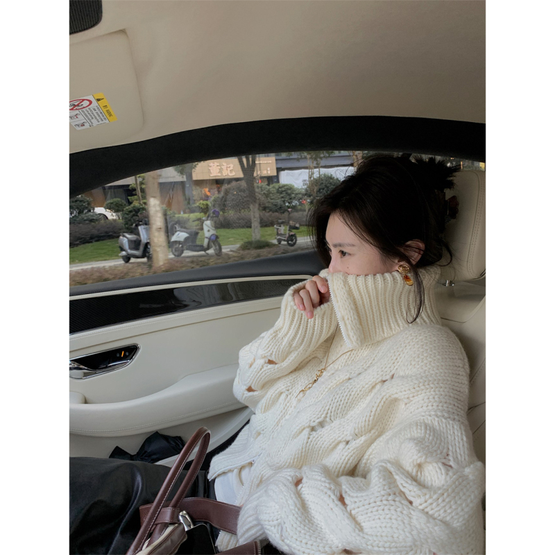 Asm Anna/Fashion Trendsetter Inner Mongolia Cashmere Wool ins Style Double Zipper Cable Knit Sweater