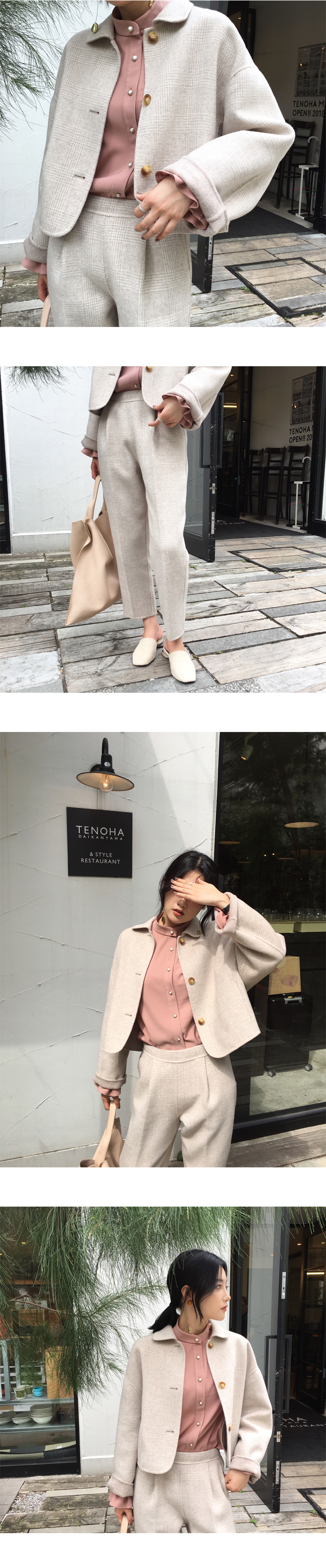 ◆ ASM ◆ 2018 mùa thu mới khí chất len ​​kẻ sọc màu rắn phù hợp với quần áo len ngắn của phụ nữ áo khoác lông nữ