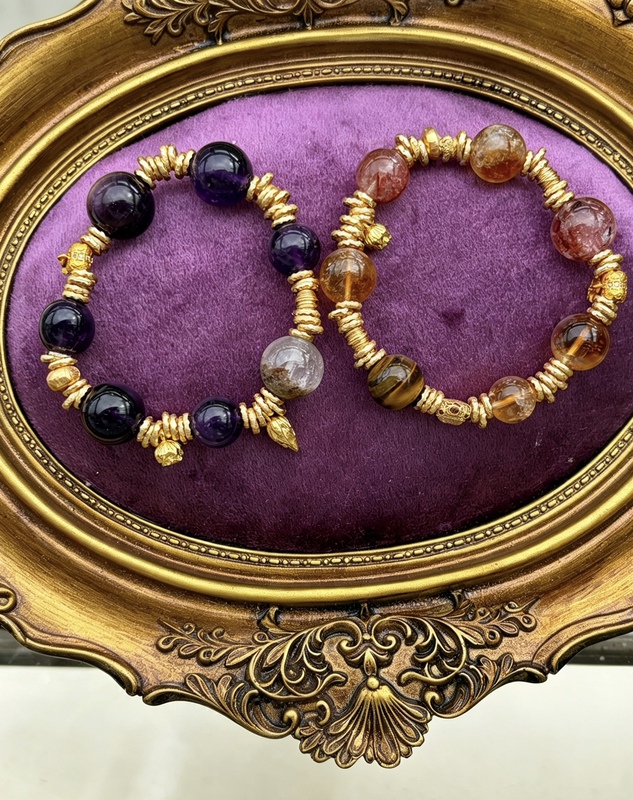【Gold Purple】French-Style Vintage Natural Stone Wrap Bracelet, Versatile and Luxurious for Women, Niche Design, Light Luxury and Elegant Jewelry