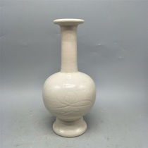 Song Ding Kiln White glaze carved flower straight neck bottle Antique porcelain Antique Five famous Kilns Antique porcelain old goods old goods