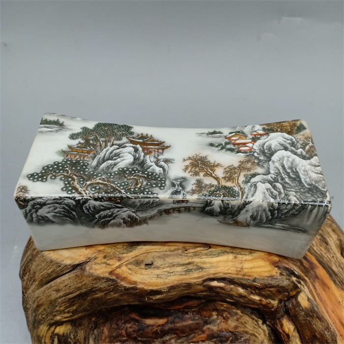 Large Qing Qianlong powder color Mountain Water ink pillow vein pillow hand pillows Antiquity ancient Imitation Ancient Porcelain Pendulum-Taobao