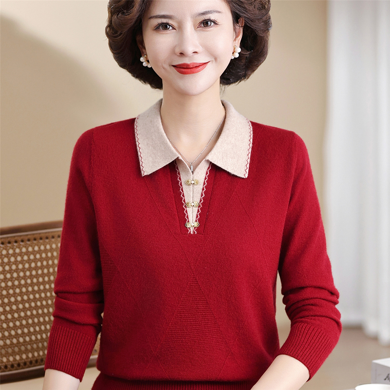 Ordos City Wool Sweater for Women, Mother's Clothing, Knitted Top, Spring and Autumn Long-Sleeved T-Shirt, Base Layer Shirt for Middle-Aged and Elderly People Ordos City Wool Sweater for Women, Mother's Clothing, Knitted Top, Spring and Autumn Long-Sleeved T-Shirt, Base Layer Shirt for Middle-Aged and Elderly People