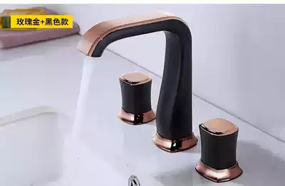 Black all copper hot and cold three-hole faucet two-piece European retro double-handle three-piece American basin faucet