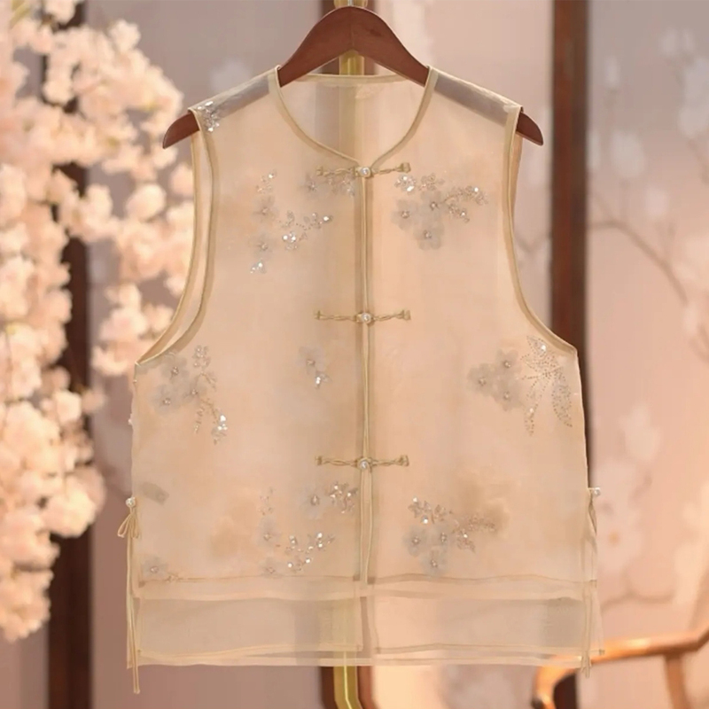 Organza Chinese-Style Vest, New Chinese-Style High-End Heavy Embroidery Vest for Women, Summer Thin Outerwear Sleeveless Vest Organza Chinese-Style Vest, New Chinese-Style High-End Heavy Embroidery Vest for Women, Summer Thin Outerwear Sleeveless Vest