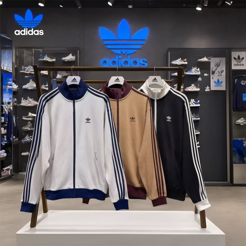 Autumn New Product Adidas Adidas Trefoil Men's and Women's Couple Style Waffle Stand Collar Jacket Fashion Jacket