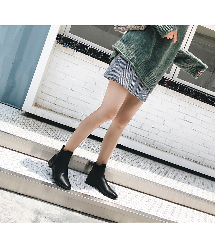 Với mùa thu đông 2018 mới, giày đế thấp đế vuông đế bệt Chelsea bốt ngắn boot cổ ngắn nữ