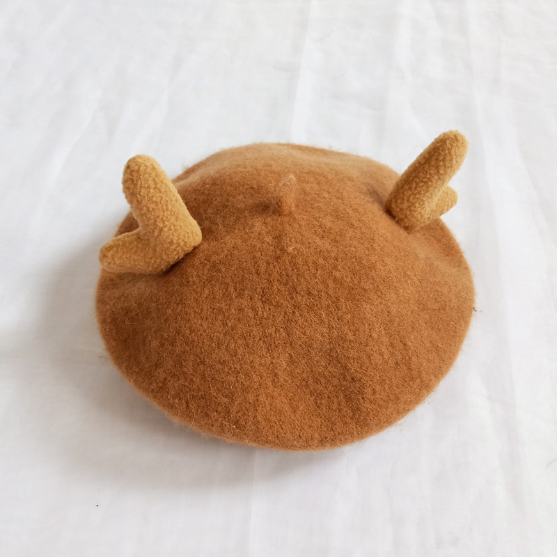Autumn/winter baby wool Beilehat Children Cartoon Parent-child Hat Girl Cute Deer Corner Beret Pumpkin Cap