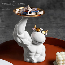 Creative home decoration Kirin arm net red muscle cow ornaments cash register gym gift key storage tray