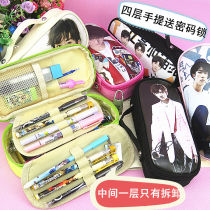 tfboys pencil case combination lock Wang Junkai Wang Yuan Yi Qianxi canvas four layer pencil case for male and female students