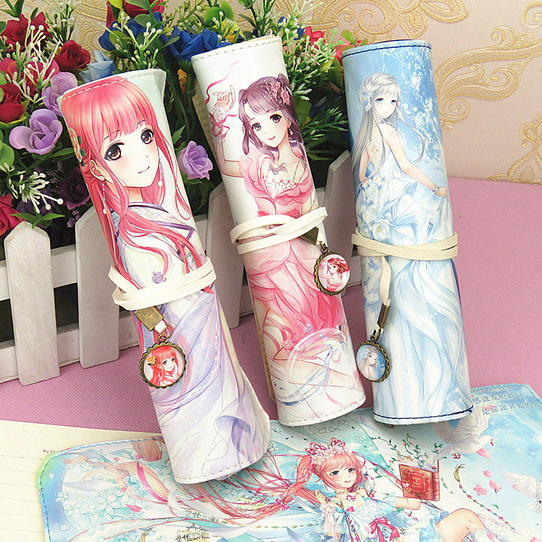 Miracle Warm Junior High School Students Large Capacity Elementary School Students PU Multifunction Roll Pen Bag Lead Pencil Case Roller Blind Girl