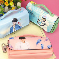 tfboys pen bag creative simple girl portable password lock stationery bag hipster pencil box female cute boy