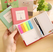 100K hard leather creative notebook stationery multi-function notebook notebook sticky note fluorescent Post-it notes with ballpoint pen