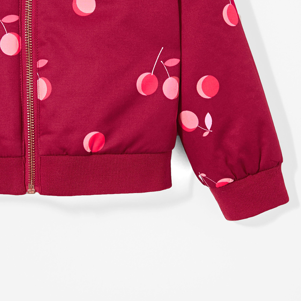 Màu hồng vui vẻ cherry patternprint in soi sáng dài tay cô gái áo khoác áo khoác